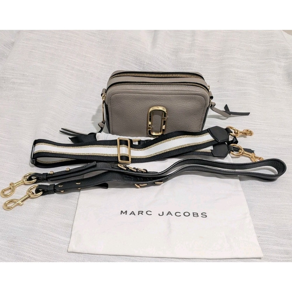 Marc Jacobs Snapshot 21 Pebbled Leather Crossbody Grey/Brown-Black Dual Zip